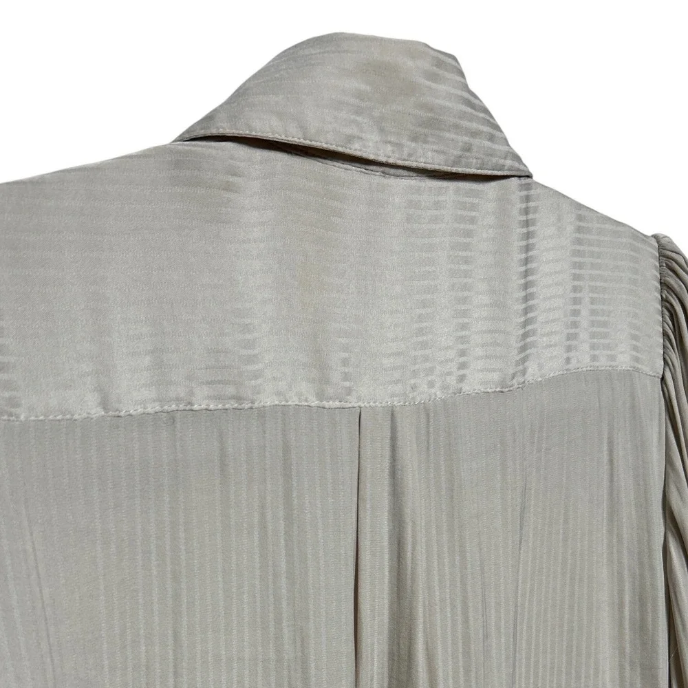 Free People Serena Striped Puff Shoulder Button Up Shirt Beige Women's Small‎